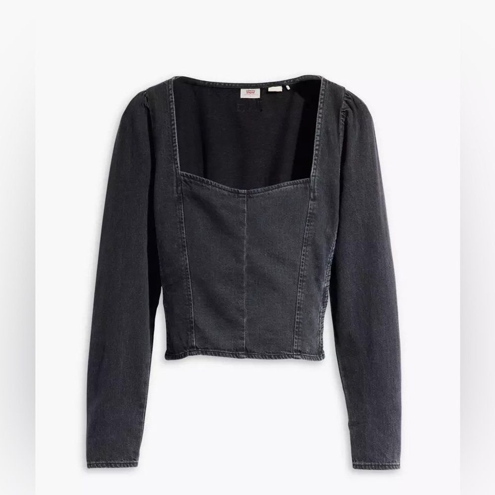 🔆 Levi's Denim Black Ophelia Corset Blouse Long Sleeve, Size Small NWT